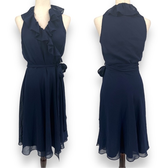 Lauren Ralph Lauren Dresses & Skirts - Lauren Ralph Lauren Navy Sheer Chiffon Sleeveless Wrap Dress Sz 10